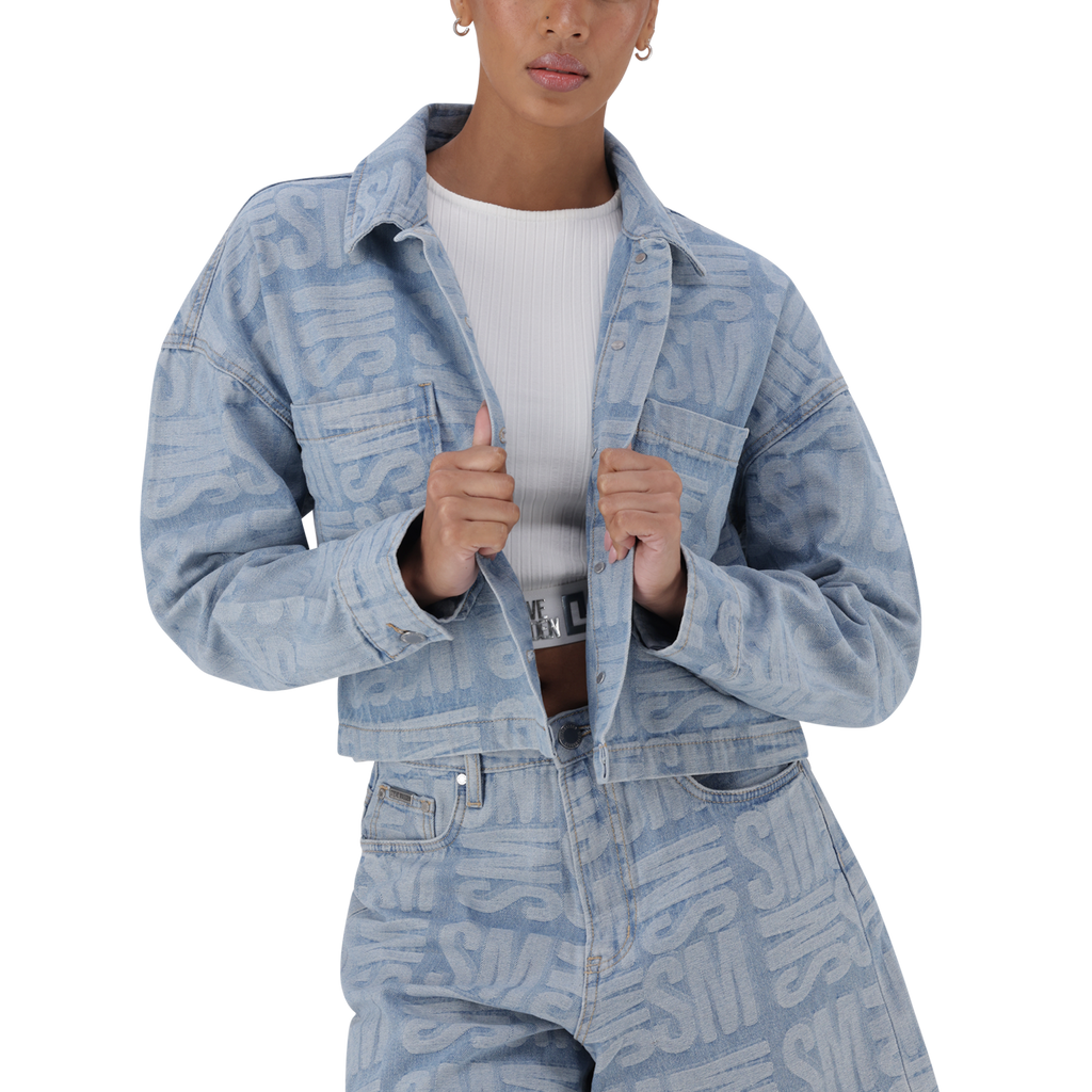 JAYDA LIGHT BLUE JACQUARD DENIM SHACKET
