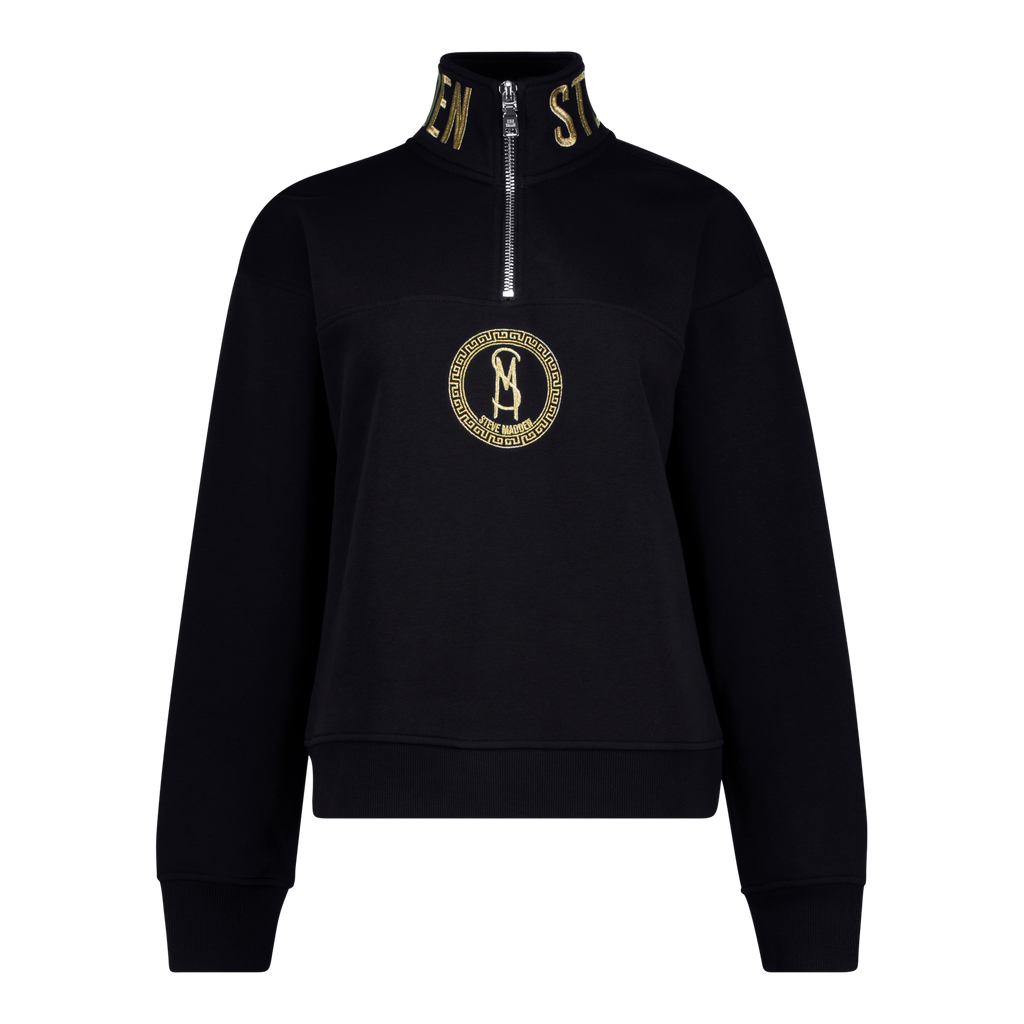 MAXINE BLACK COLLARED FLEECE SWEAT 1/4 ZIP