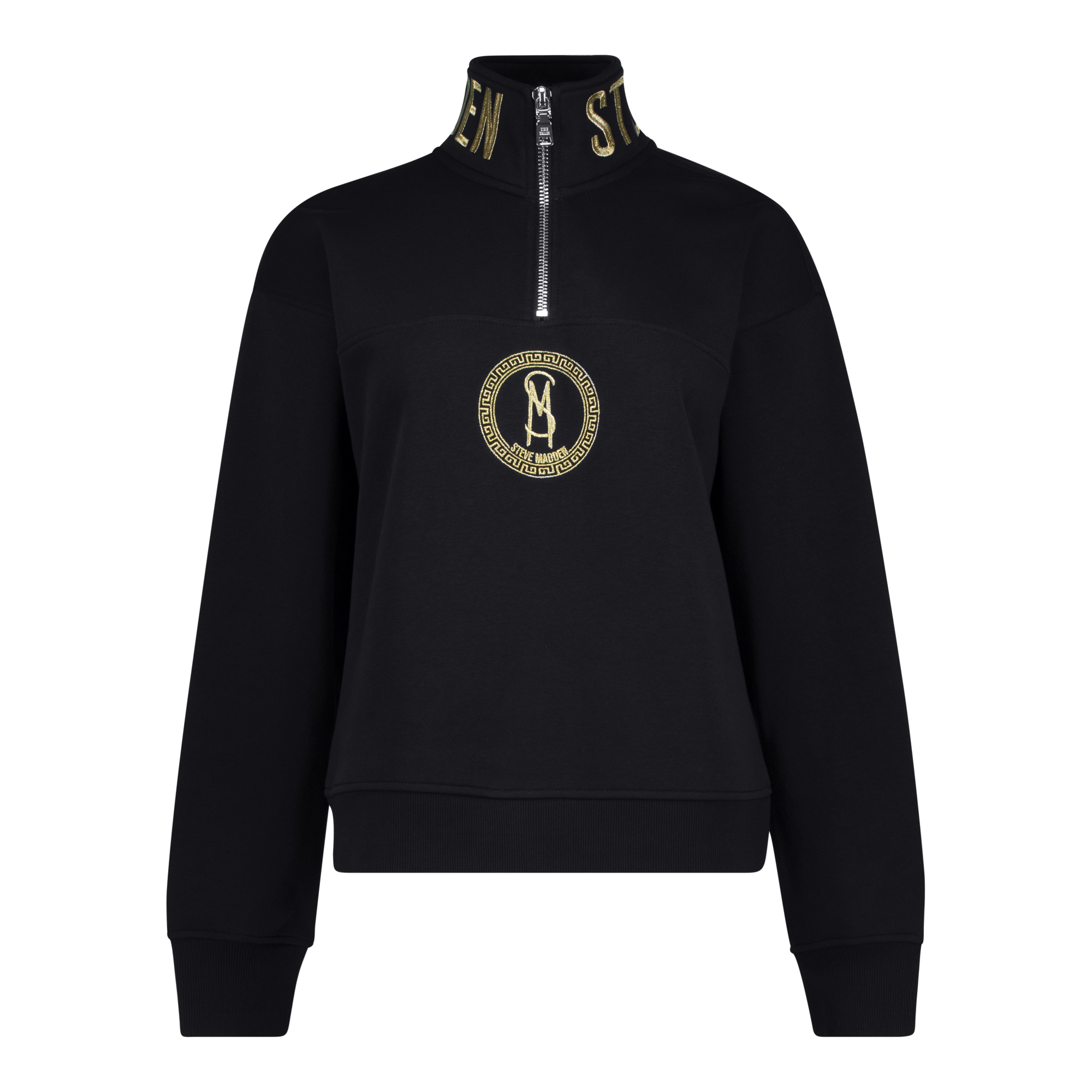 MAXINE BLACK COLLARED FLEECE SWEAT 1/4 ZIP