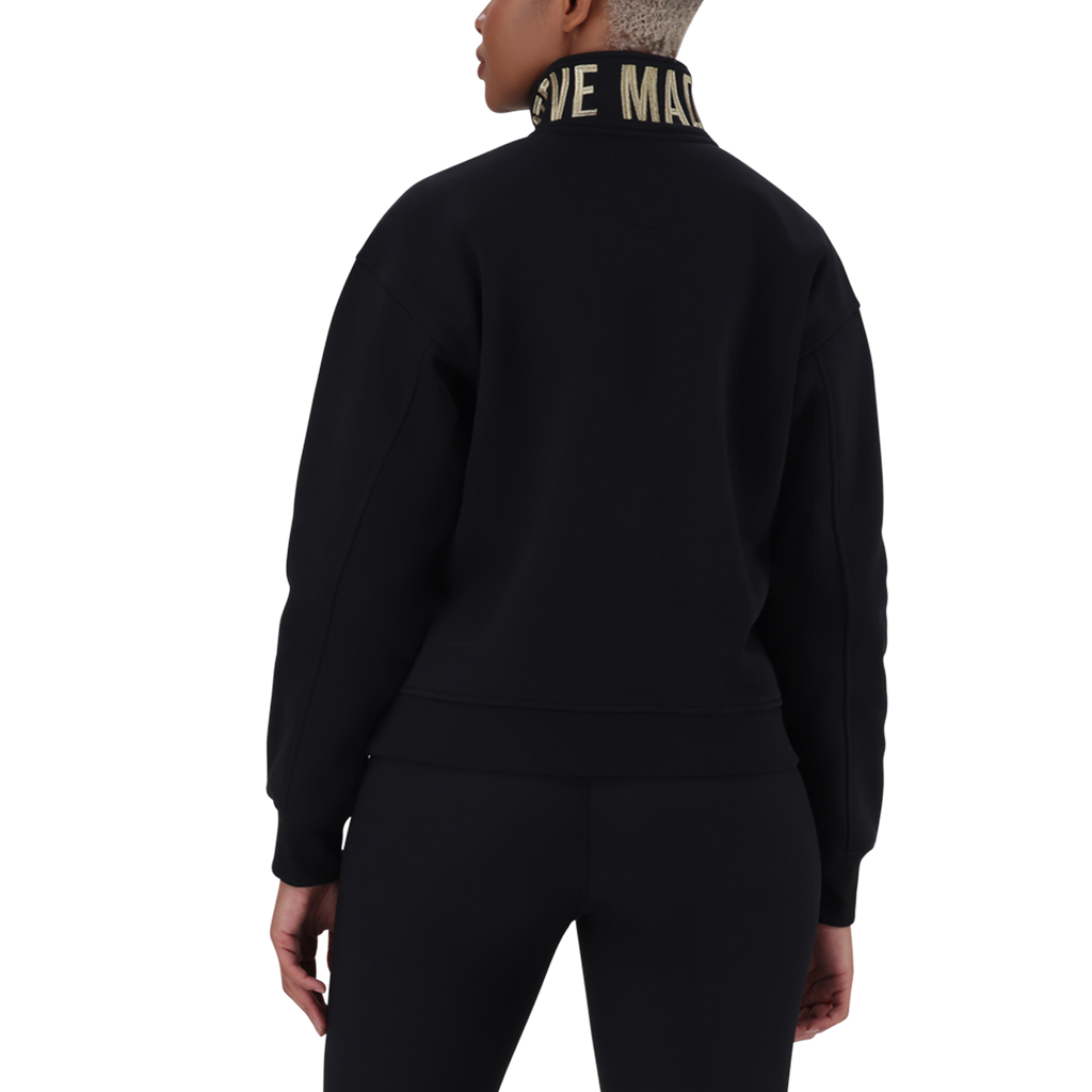 MAXINE BLACK COLLARED FLEECE SWEAT 1/4 ZIP