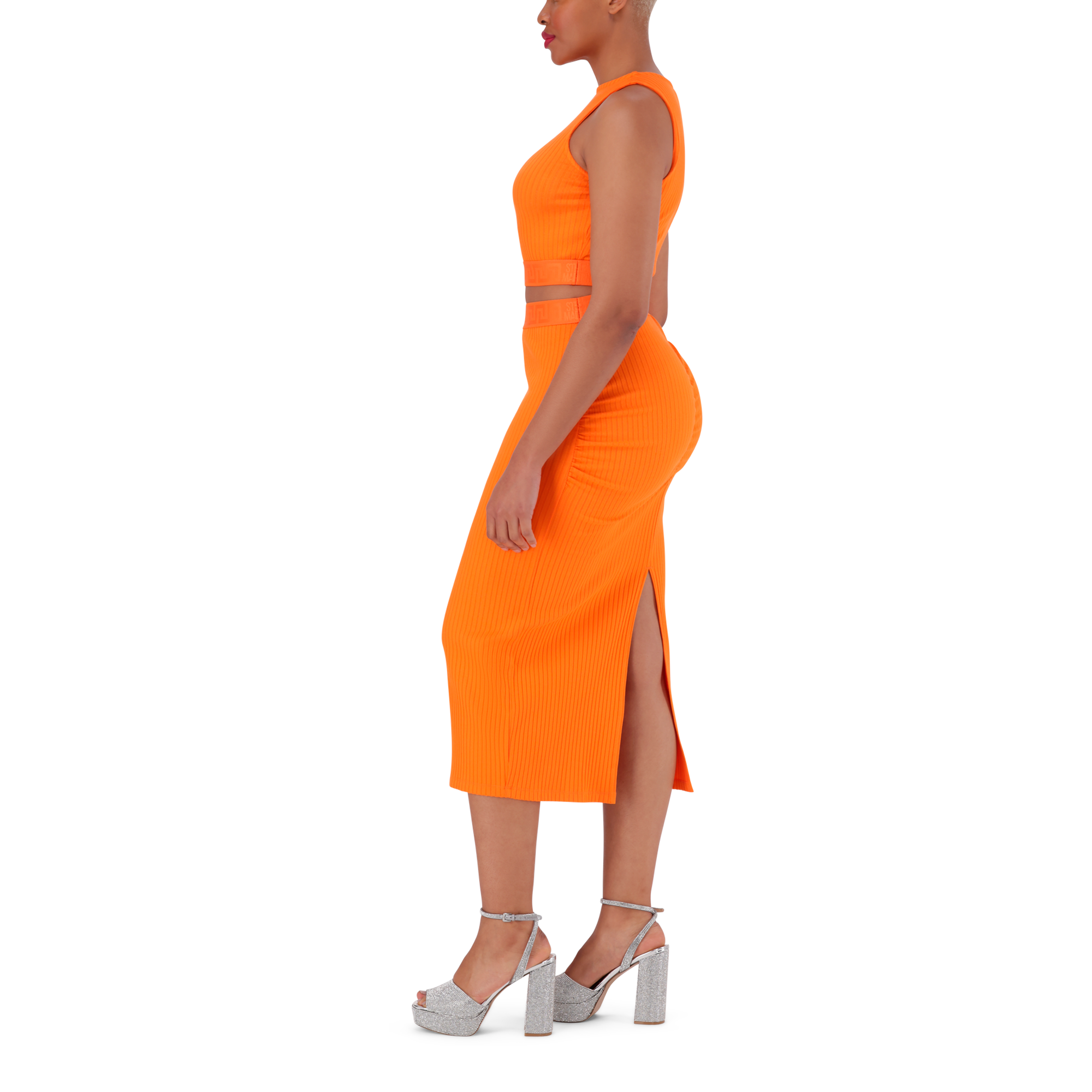 ALEXA ORANGE HIGH NECK CROPPED TOP