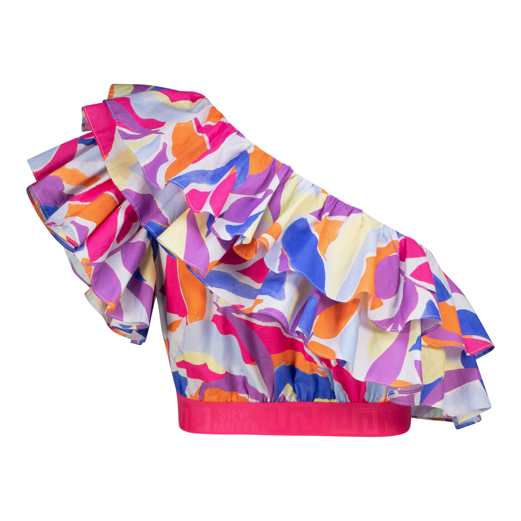 EMMY MULTI RUFFLE SLEEVE CROPPED TOP