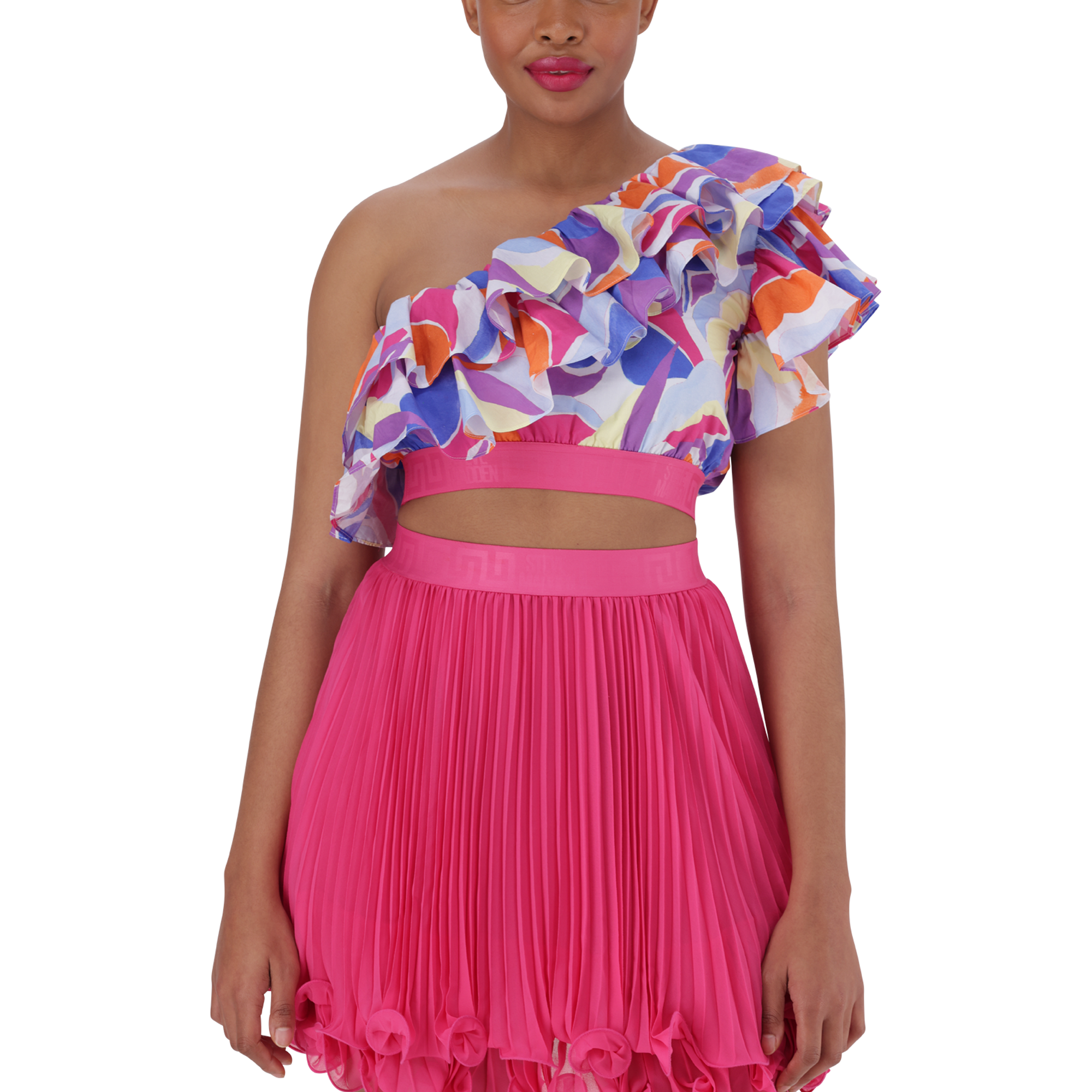 EMMY MULTI RUFFLE SLEEVE CROPPED TOP