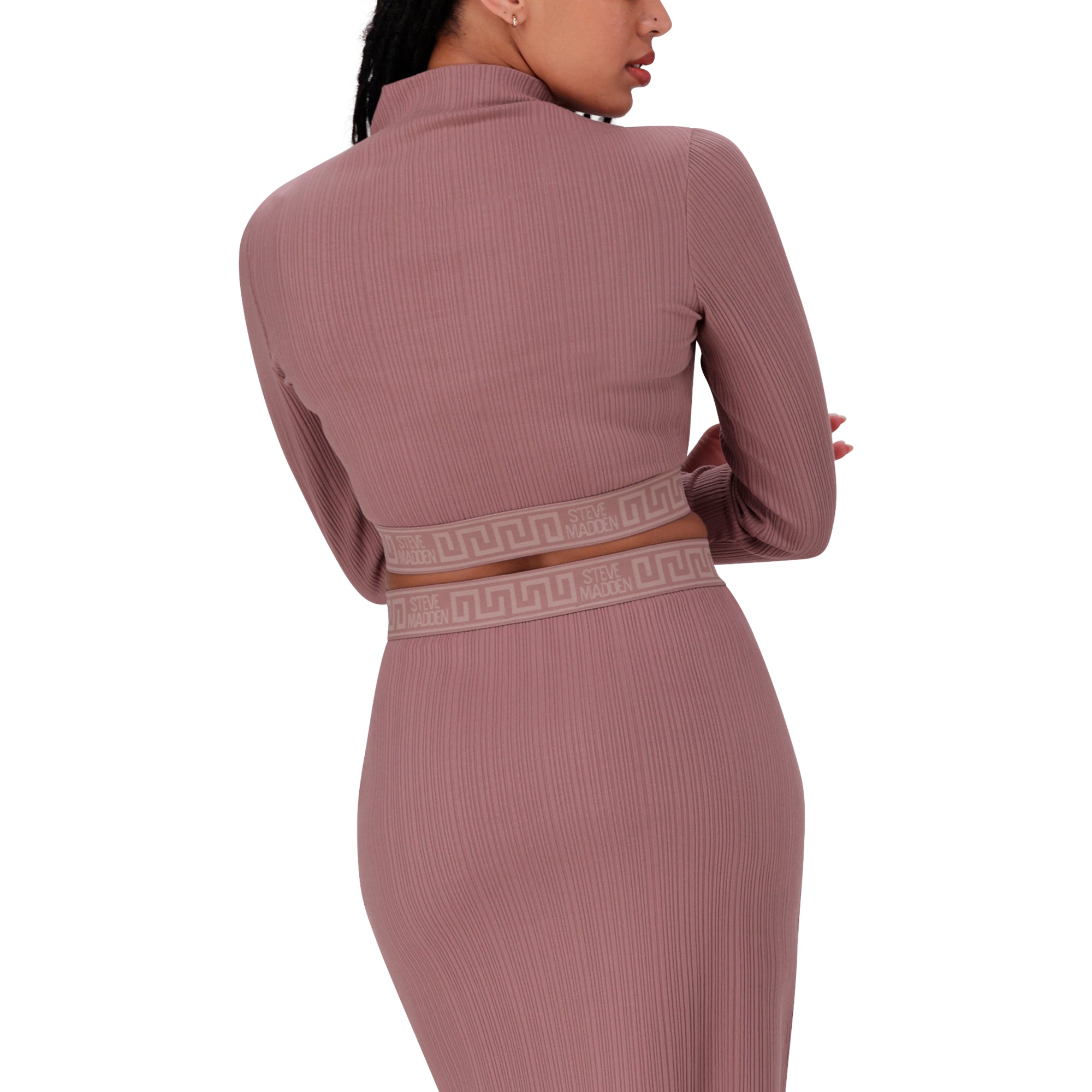 ELORA DARK TAUPE LONG SLEEVE FUNNEL NECK CROP TOP