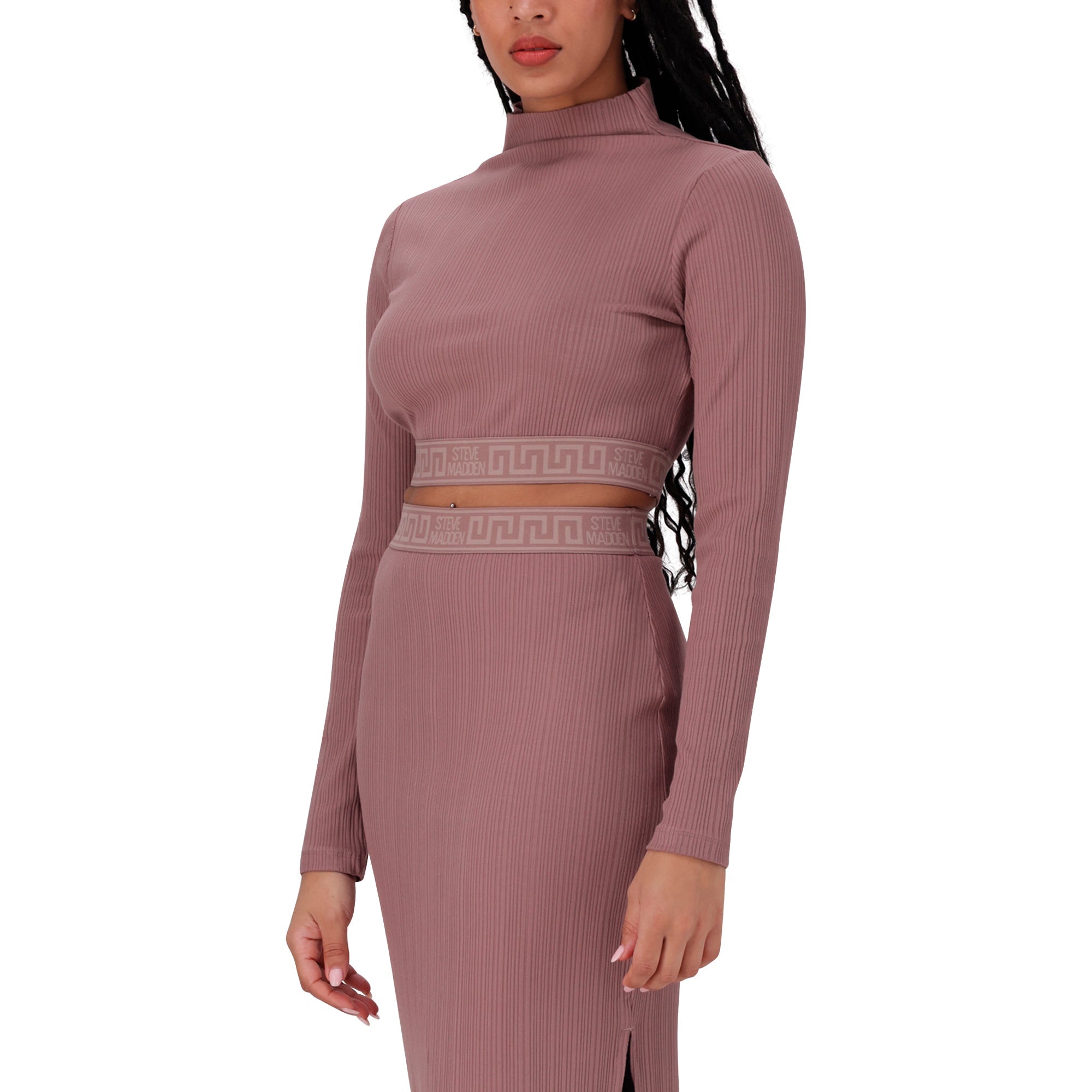 ELORA DARK TAUPE LONG SLEEVE FUNNEL NECK CROP TOP