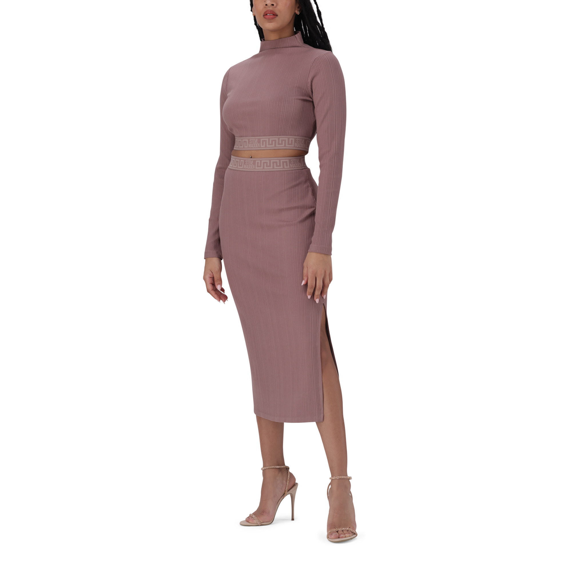 ELORA DARK TAUPE LONG SLEEVE FUNNEL NECK CROP TOP