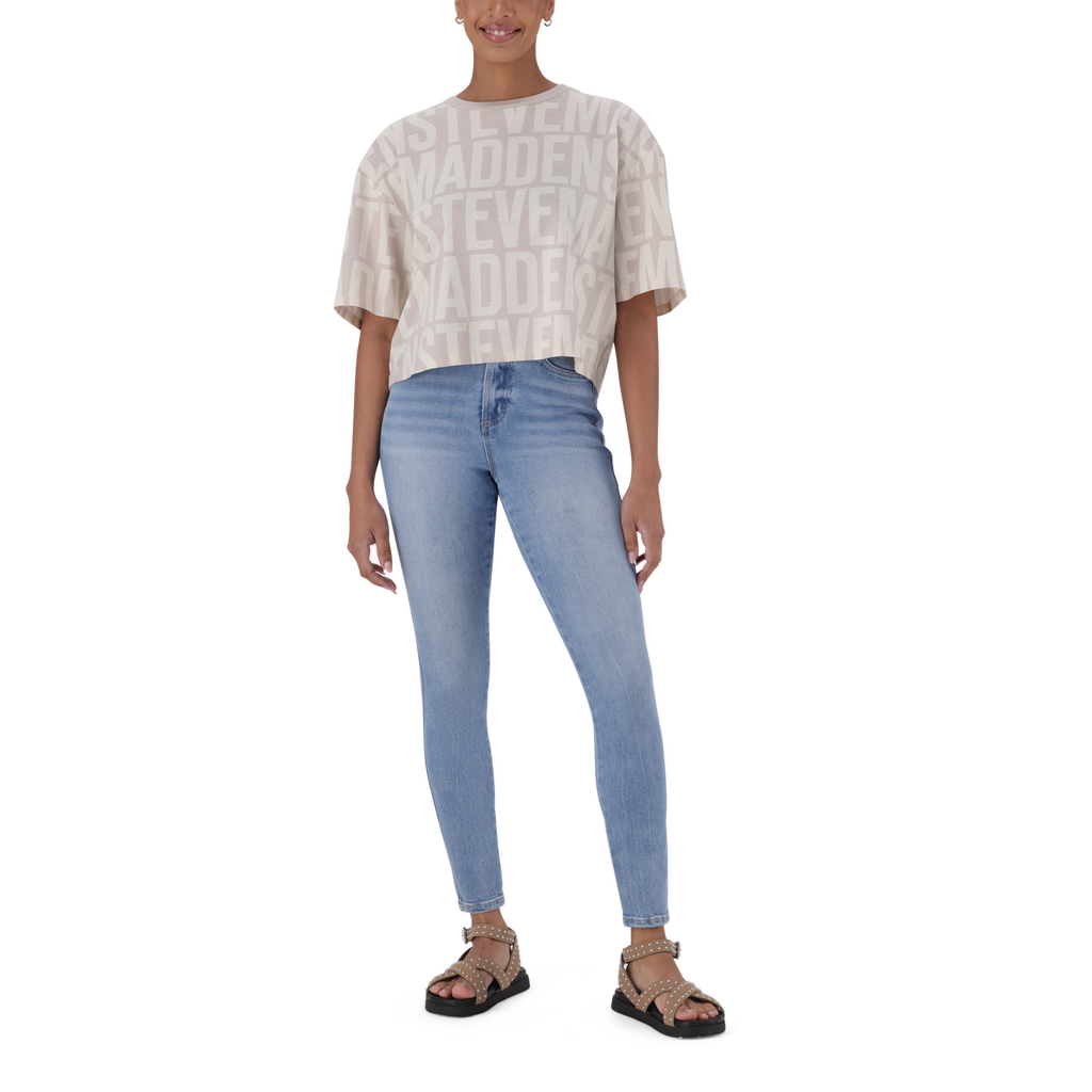 ABBY STONE/CAMEL CROPPED BOXY T-SHIRT