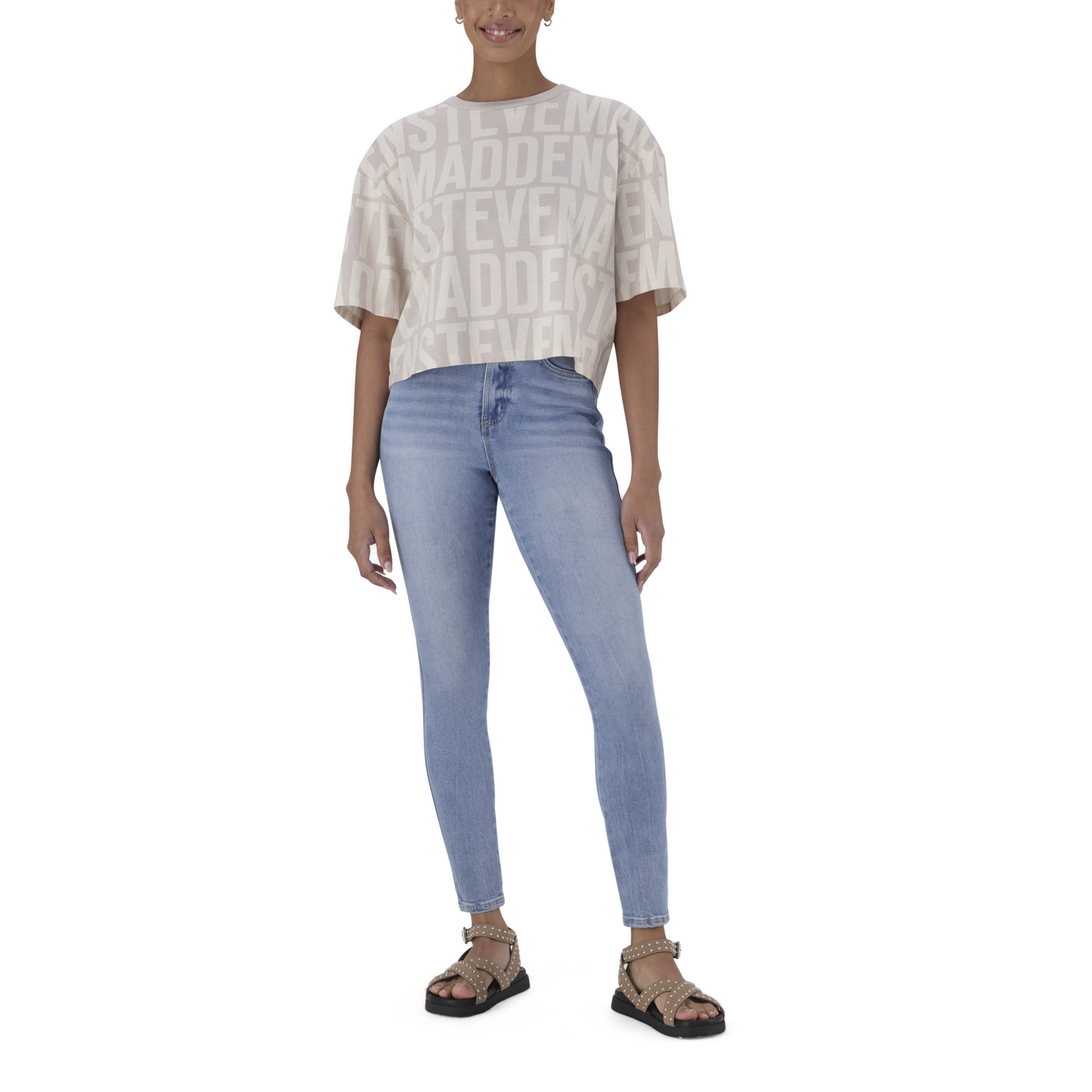 ABBY STONE/CAMEL CROPPED BOXY T-SHIRT
