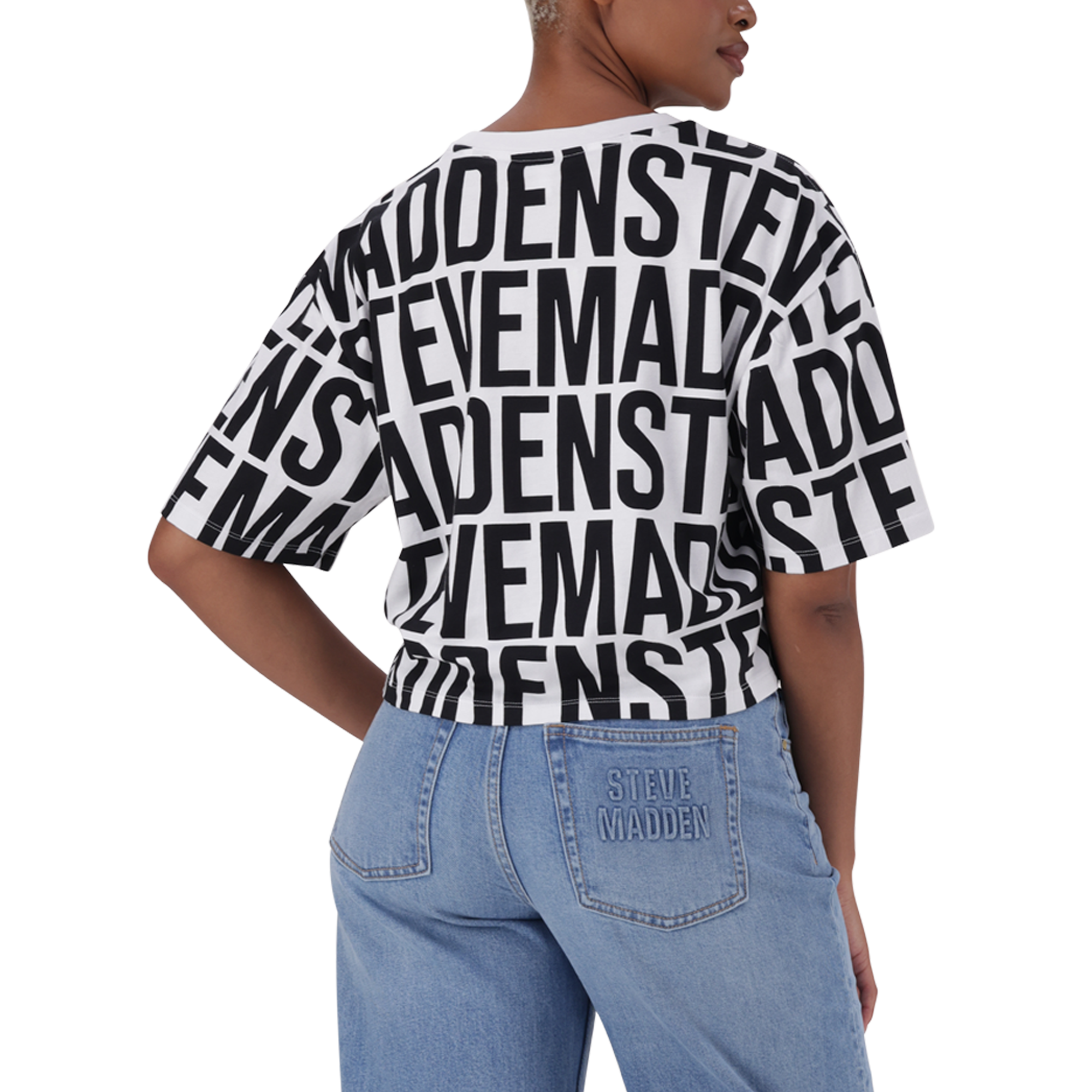 ABBY WHITE BLACK CROPPED BOXY T-SHIRT