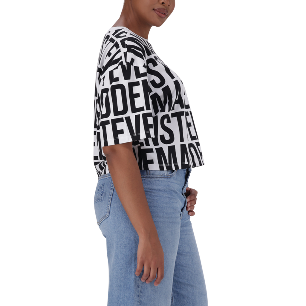 ABBY WHITE BLACK CROPPED BOXY T-SHIRT