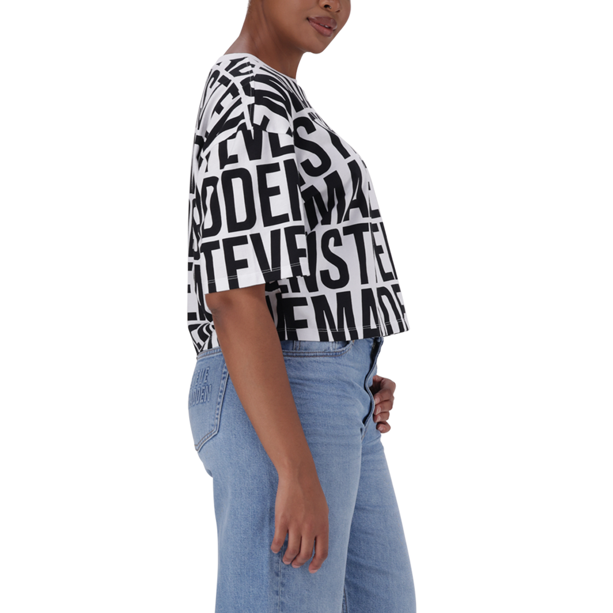 ABBY WHITE BLACK CROPPED BOXY T-SHIRT