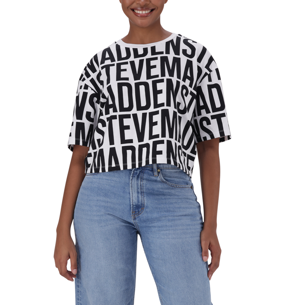 ABBY WHITE BLACK CROPPED BOXY T-SHIRT