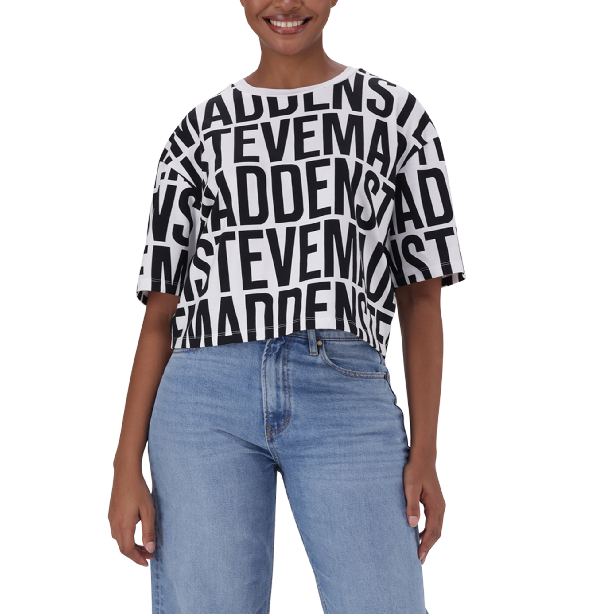 ABBY WHITE BLACK CROPPED BOXY T-SHIRT