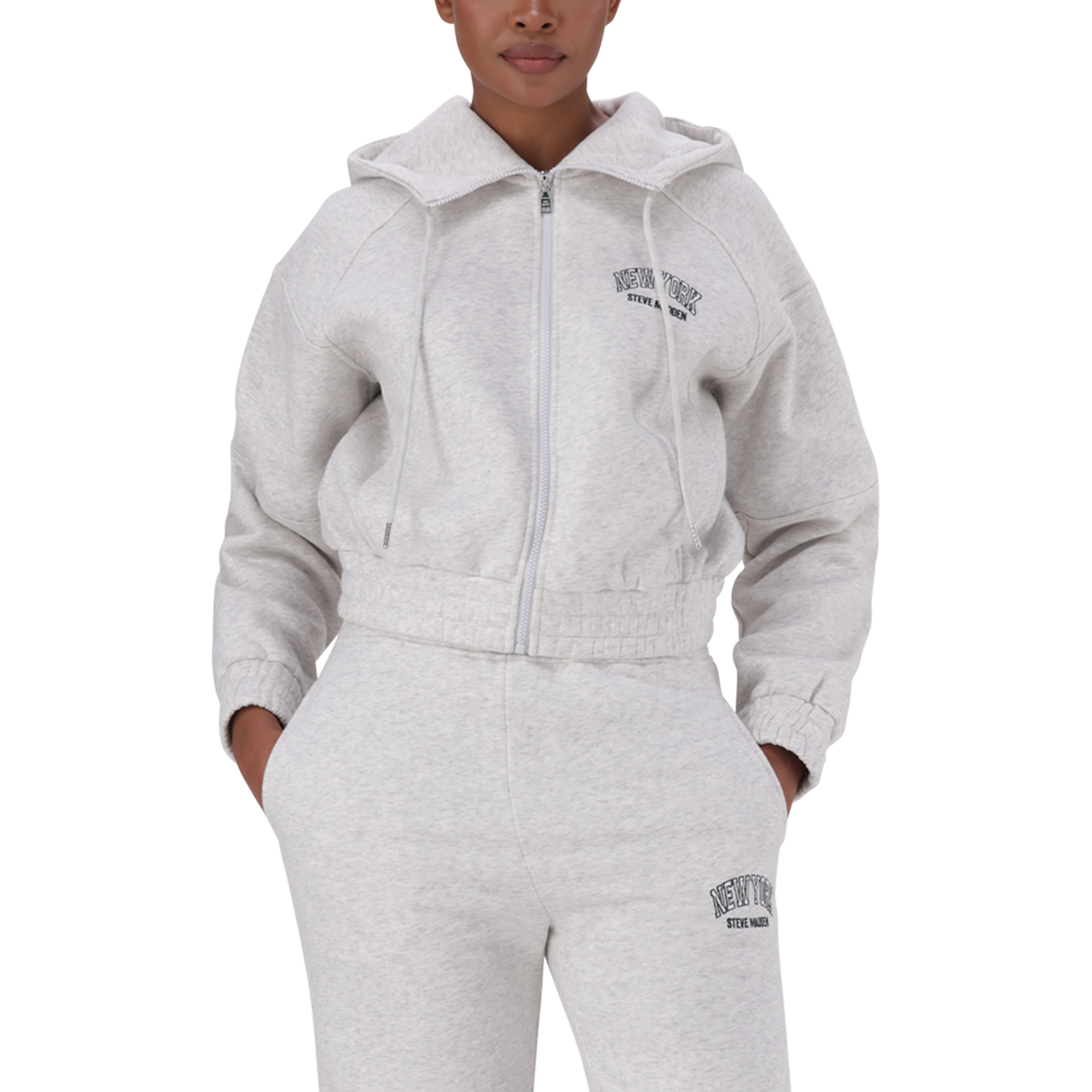 NOLA GREY MELANGE FLEECE HOODED SWEAT