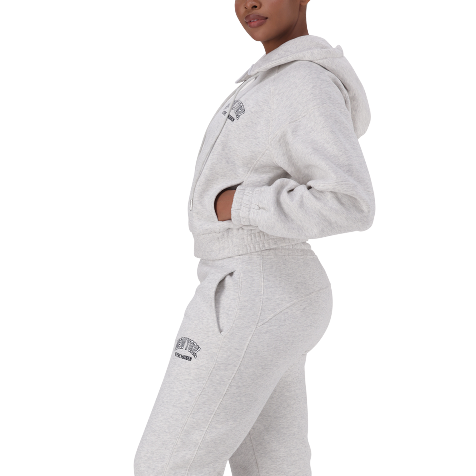 NOLA GREY MELANGE FLEECE HOODED SWEAT