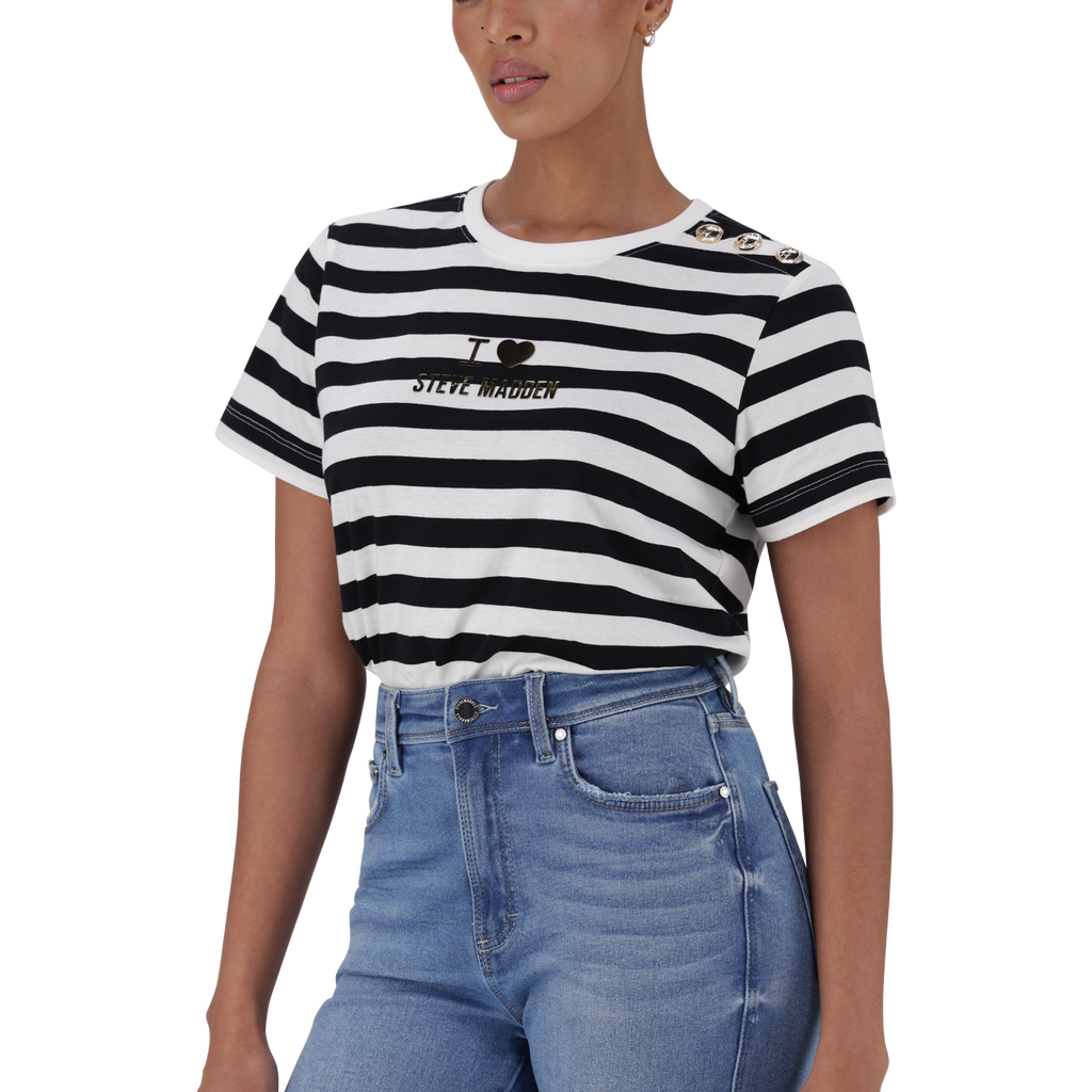 HAZEL BLACK WHITE HEART T-SHIRT WITH POPPERS