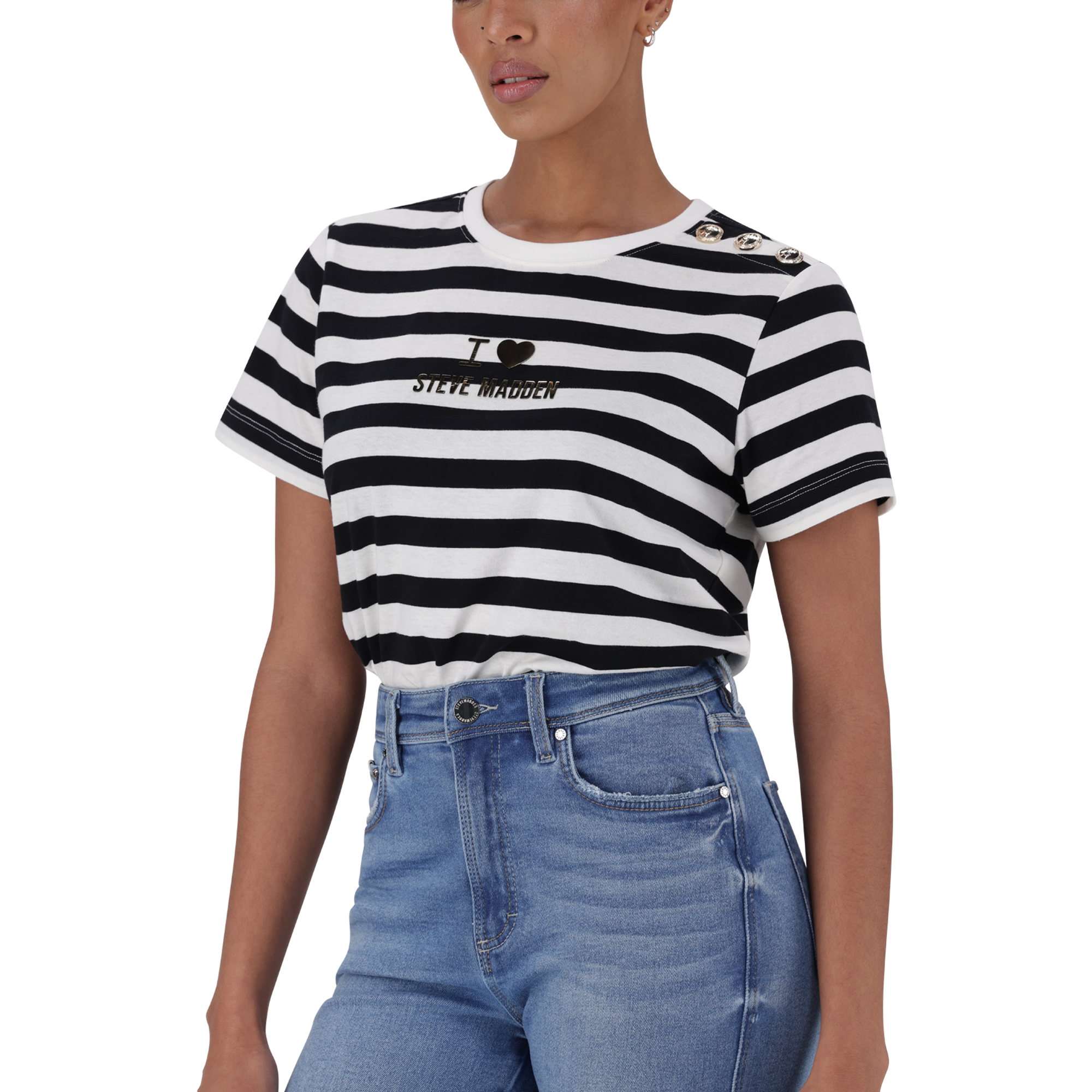HAZEL BLACK WHITE HEART T-SHIRT WITH POPPERS