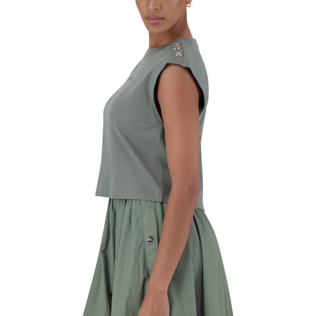 BRYNN FATIGUE CROPPED TOP WITH POPPERS