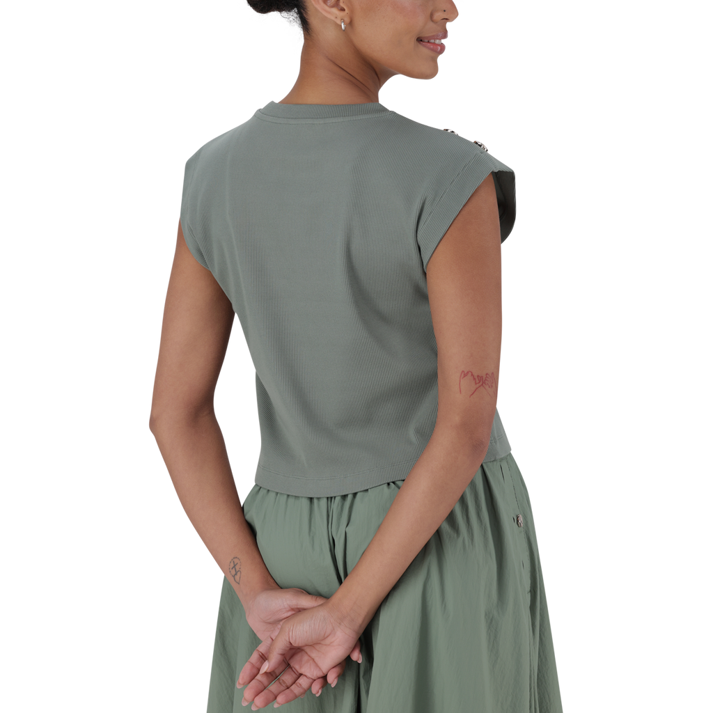BRYNN FATIGUE CROPPED TOP WITH POPPERS