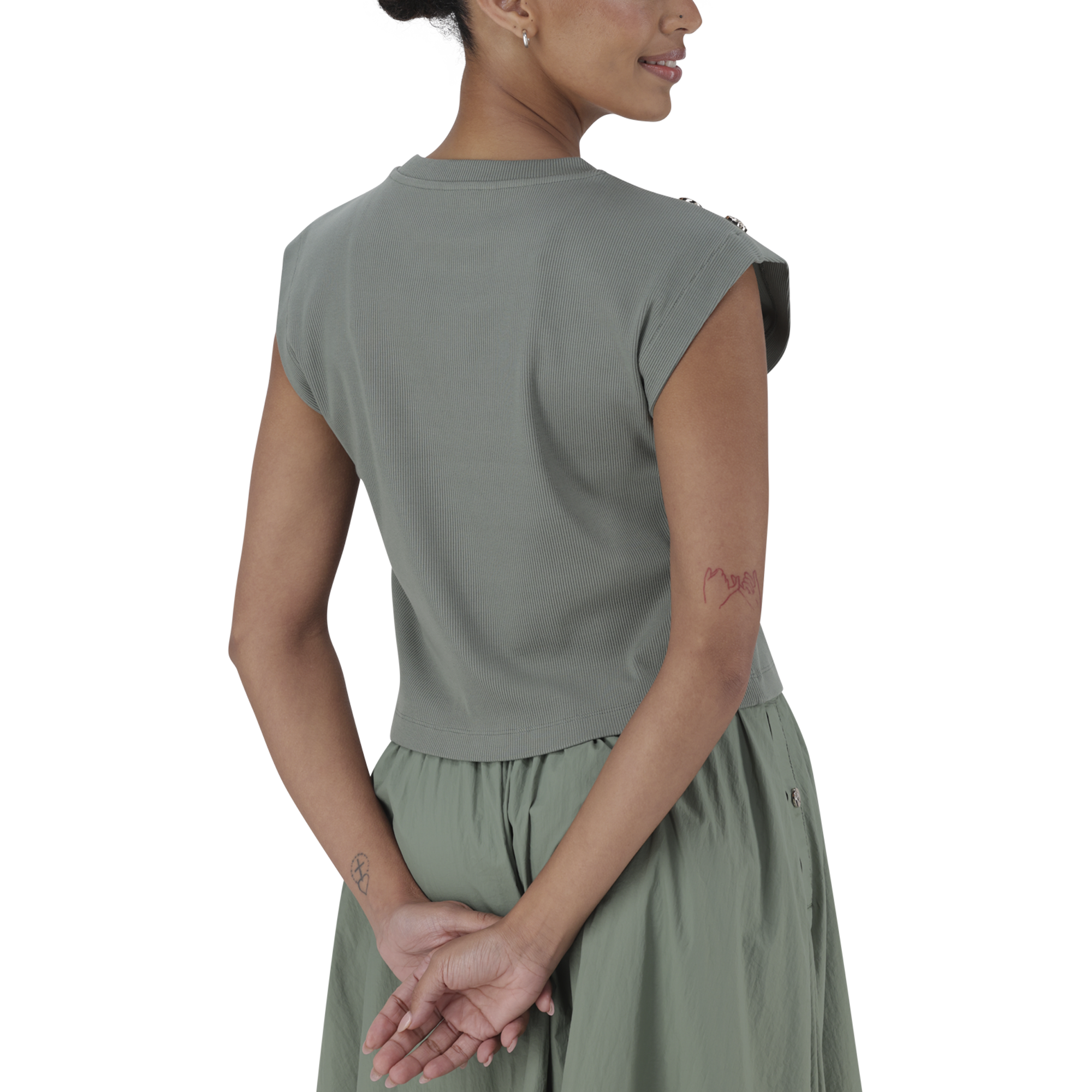 BRYNN FATIGUE CROPPED TOP WITH POPPERS
