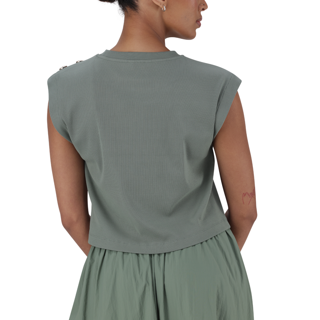BRYNN FATIGUE CROPPED TOP WITH POPPERS