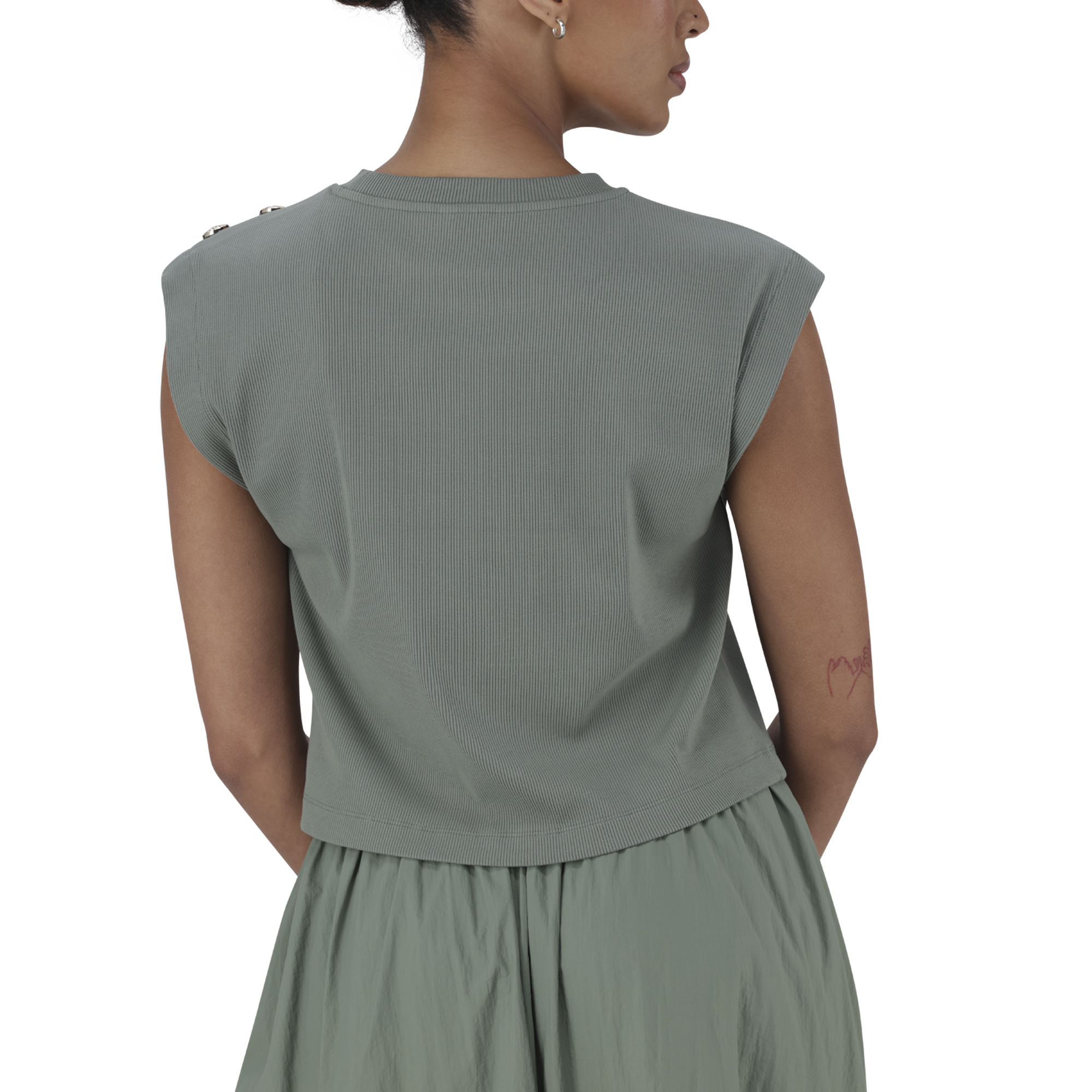 BRYNN FATIGUE CROPPED TOP WITH POPPERS