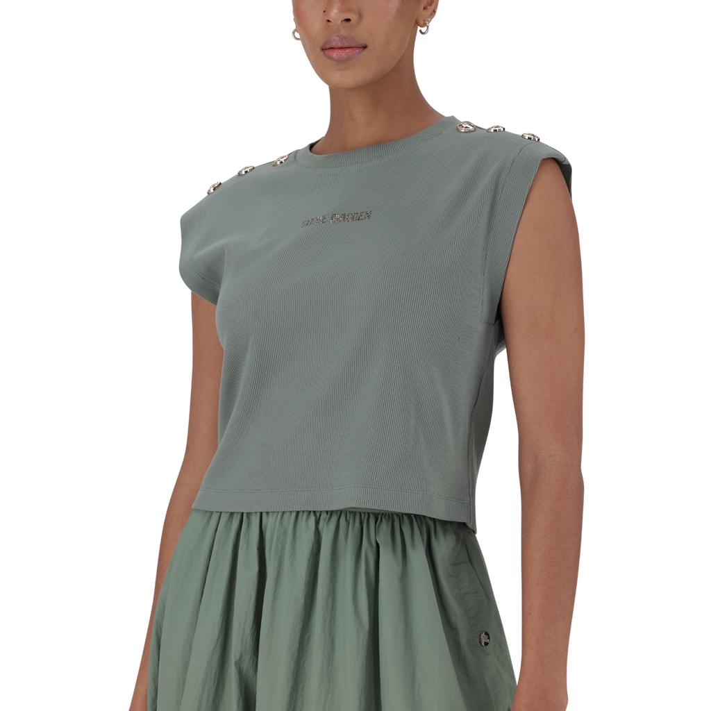 BRYNN FATIGUE CROPPED TOP WITH POPPERS