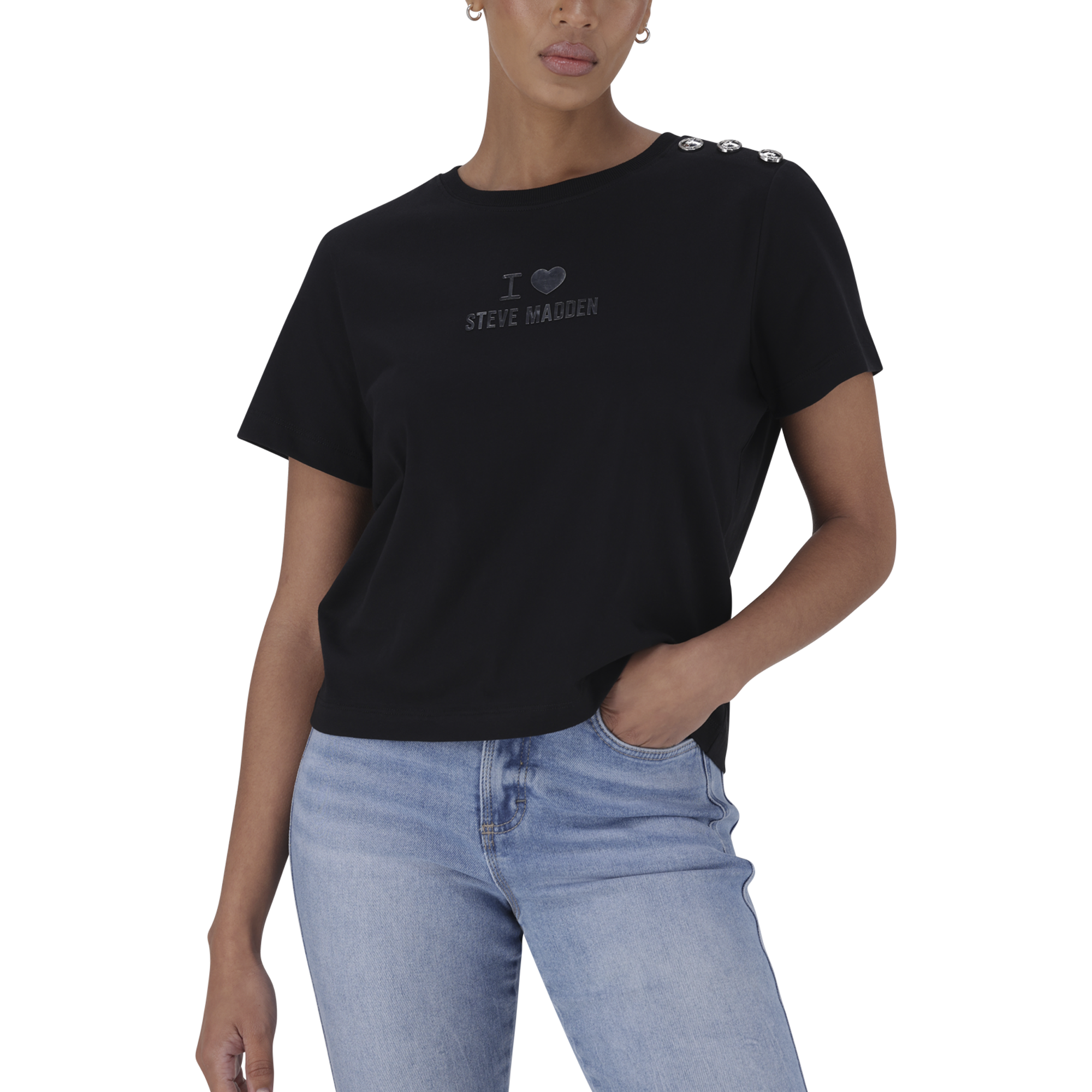 HAZEL BLACK HEART T-SHIRT WITH POPPERS