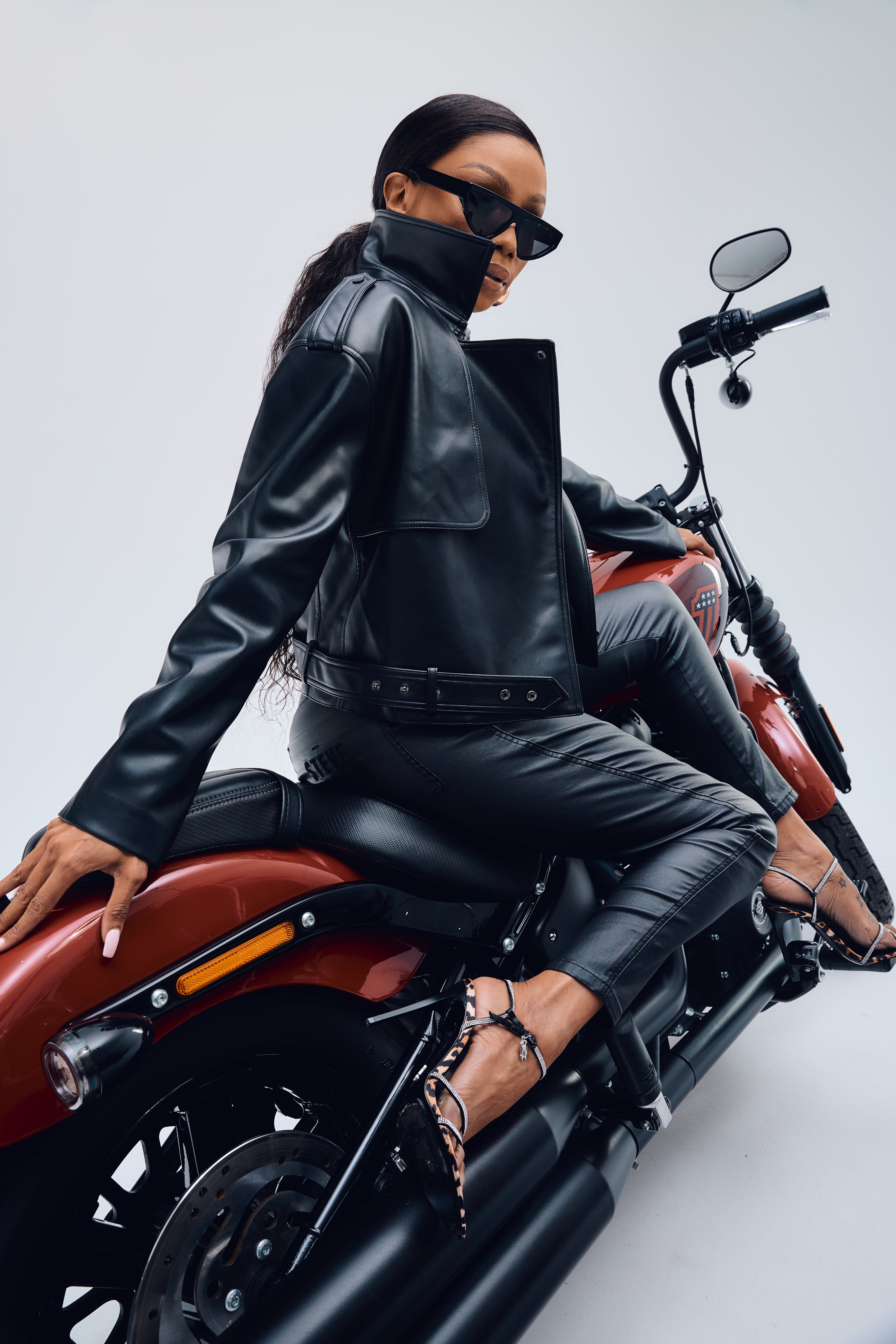 RHEA BLACK VEGAN LEATHER CROPPED TRENCH